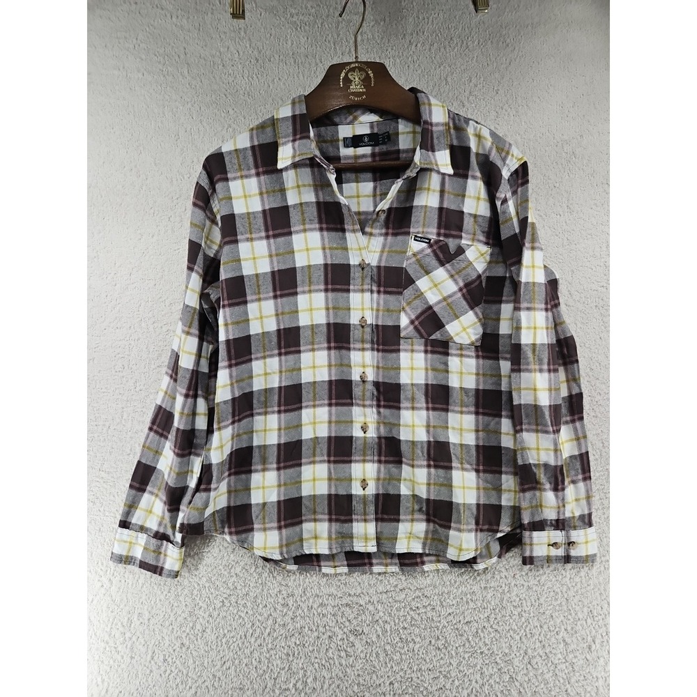 Volcom Shirt Women's Small Button Up Flannel Casual Plaid Skater Small New